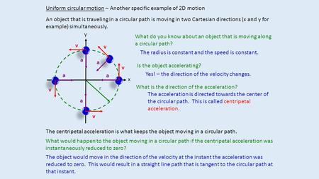 Uniform circular motion – Another specific example of 2D motion