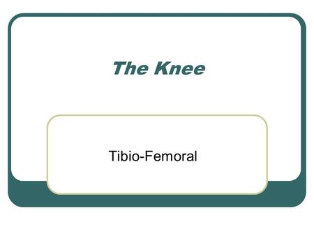 The Knee Tibio-Femoral.