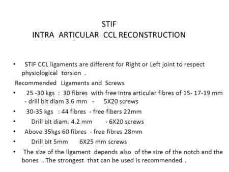 STIF INTRA ARTICULAR CCL RECONSTRUCTION