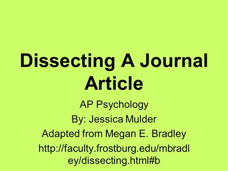 Dissecting A Journal Article