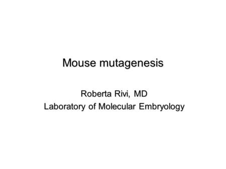 Mouse mutagenesis Roberta Rivi, MD Laboratory of Molecular Embryology.