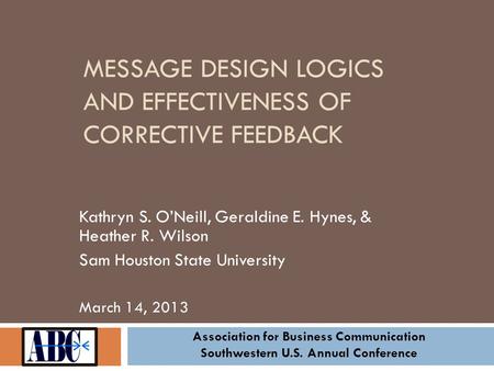 Message Design Logics and Effectiveness of Corrective Feedback