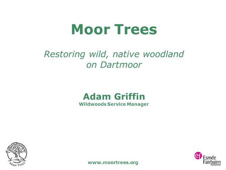 Www.moortrees.org Moor Trees Restoring wild, native woodland on Dartmoor Adam Griffin Wildwoods Service Manager.