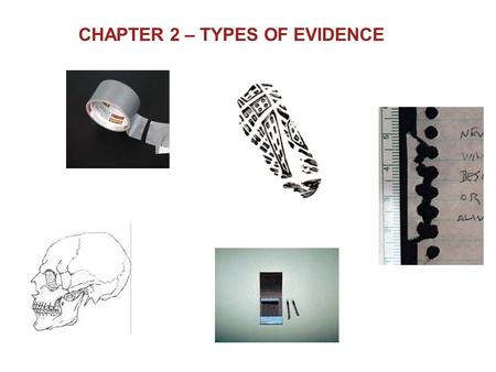 CHAPTER 2 – TYPES OF EVIDENCE. CLASSIFICATION OF EVIDENCE Testimonial evidence is a statement made under oath; also known as direct evidence or prima.