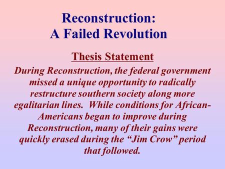 Reconstruction ( ) Ms. Clarke APUSH. - ppt video online download