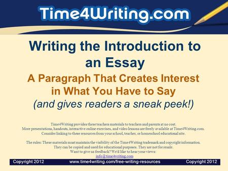 Writing the Introduction to an Essay