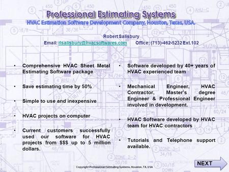 Copyright Professional Estimating Systems, Houston, TX, USA