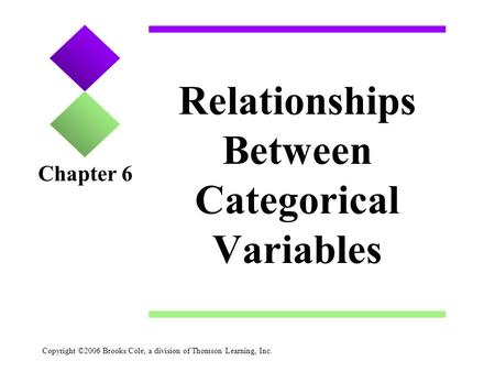 Copyright ©2006 Brooks/Cole, a division of Thomson Learning, Inc. Relationships Between Categorical Variables Chapter 6.