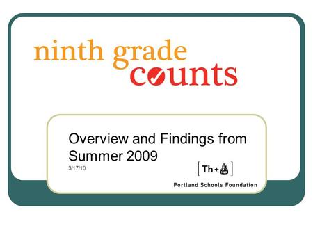 Overview and Findings from Summer 2009 3/17/10. A Powerful Network 773 students served in 22 distinct summer transition programs 6 school districts actively.