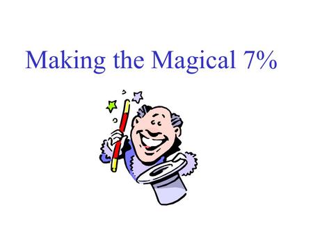 Making the Magical 7%. Agenda Introductions – please tell me where your from and what you hope to get out of today’s session Our Goal: 7% Federal Mandate.