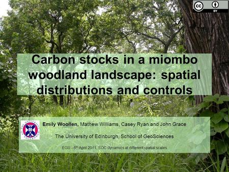 Carbon stocks in a miombo woodland landscape: spatial distributions and controls Emily Woollen, Mathew Williams, Casey Ryan and John Grace The University.