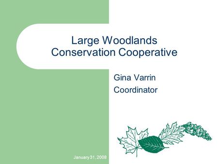 January 31, 2008 Large Woodlands Conservation Cooperative Gina Varrin Coordinator.
