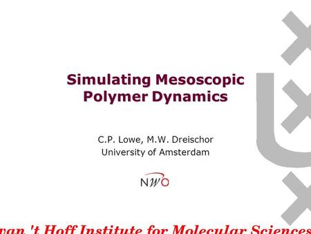 Simulating Mesoscopic Polymer Dynamics C.P. Lowe, M.W. Dreischor University of Amsterdam.