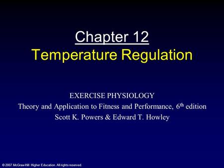 Chapter 12 Temperature Regulation