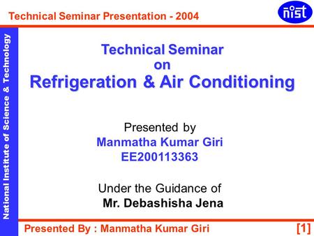 Technical Seminar on Refrigeration & Air Conditioning