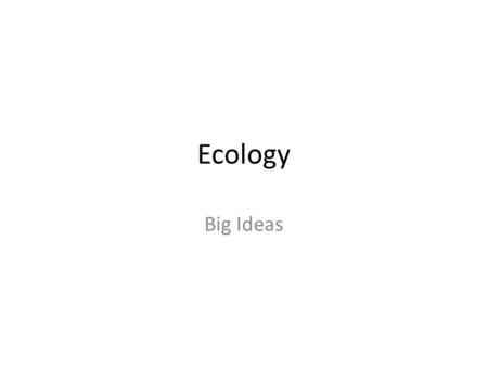 Ecology Big Ideas. Energy Energy flows through every ecological system – Inputs = what goes into the ecosystem – Outputs = what goes out of the system.