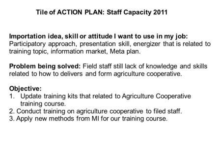 Tile of ACTION PLAN: Staff Capacity 2011