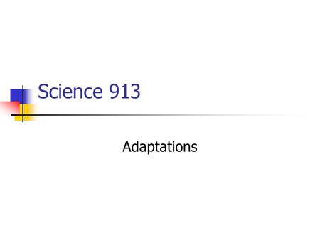 Science 913 Adaptations. Adaptation An adaptation is a trait that helps a plant or an animal survive. Let’s take a look and some skulls to see how these.