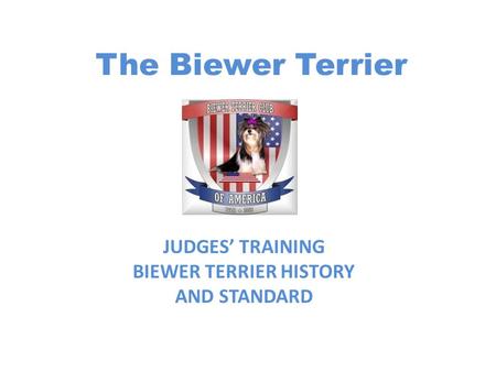 The Biewer Terrier JUDGES’ TRAINING BIEWER TERRIER HISTORY AND STANDARD.