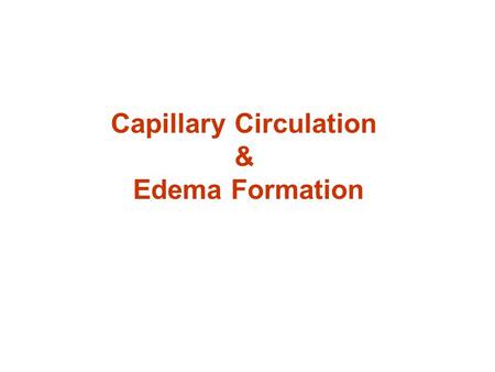 Capillary Circulation & Edema Formation