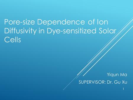 Pore-size Dependence of Ion Diffusivity in Dye-sensitized Solar Cells Yiqun Ma SUPERVISOR: Dr. Gu Xu 1.