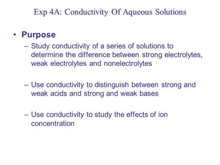 Exp 4A: Conductivity Of Aqueous Solutions
