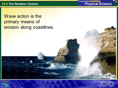 Wave action is the primary means of erosion along coastlines.