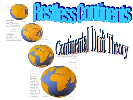Theory that all of the continents were once one large landmass (Pangaea) that has broken up and drifted apart. –Alfred Wegener Evidence –Continents fit.