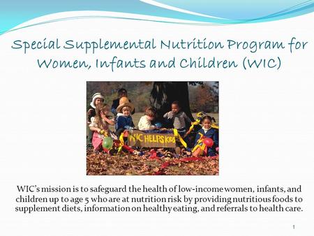 Special Supplemental Nutrition Program for Women, Infants and Children (WIC) WIC’s mission is to safeguard the health of low-income women, infants, and.