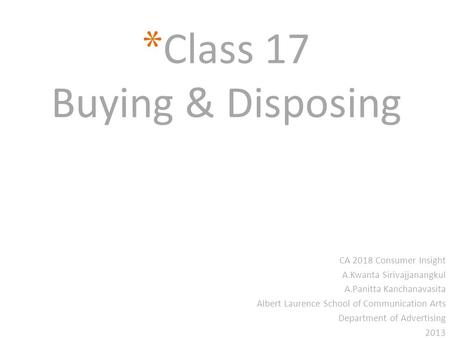 Class 17 Buying & Disposing