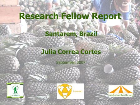 Research Fellow Report Santarem, Brazil Julia Correa Cortes September, 2007.