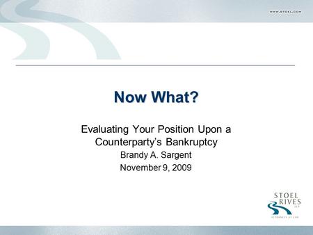 Now What? Evaluating Your Position Upon a Counterparty’s Bankruptcy Brandy A. Sargent November 9, 2009.