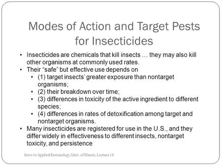 Modes of Action and Target Pests for Insecticides
