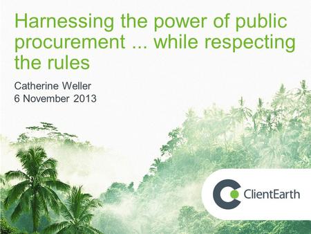 Harnessing the power of public procurement... while respecting the rules Catherine Weller 6 November 2013.