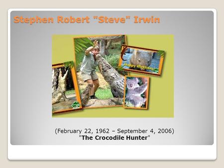 Stephen Robert Steve Irwin (February 22, 1962 – September 4, 2006) The Crocodile Hunter