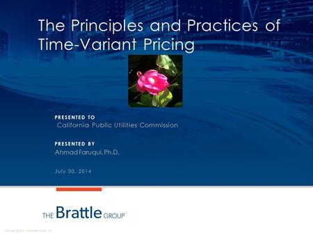 Copyright © 2013 The Brattle Group, Inc. PRESENTED TO PRESENTED BY The Principles and Practices of Time-Variant Pricing California Public Utilities Commission.