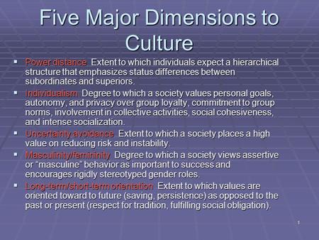 Five Major Dimensions to Culture