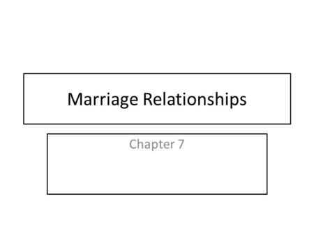 Marriage Relationships Chapter 7. Lecture/Discussion outline The Engagement stage and motivations for marriage Societal Functions of Marriage How marriage.
