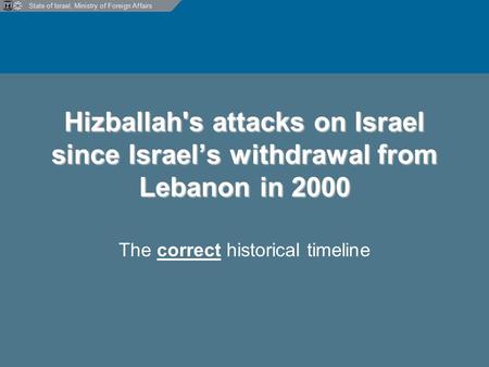 State of Israel, Ministry of Foreign Affairs Hizballah's attacks on Israel since Israel’s withdrawal from Lebanon in 2000 The correct historical timeline.