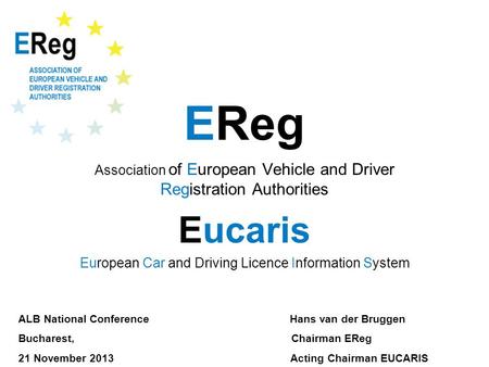 EReg Association of European Vehicle and Driver Registration Authorities Eucaris European Car and Driving Licence Information System ALB National Conference.