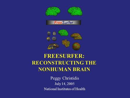 FREESURFER: RECONSTRUCTING THE NONHUMAN BRAIN Peggy Christidis July 14, 2005 National Institutes of Health.