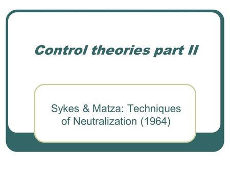Control theories part II