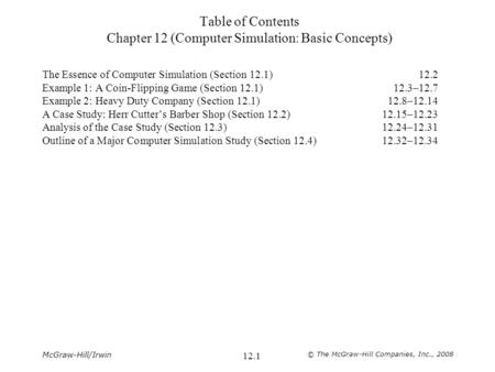 Table of Contents Chapter 12 (Computer Simulation: Basic Concepts)