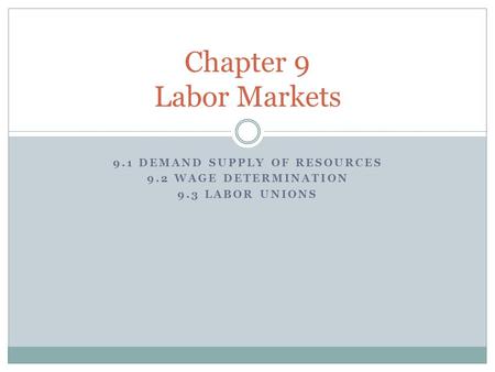 9.1 Demand supply of resources 9.2 wage determination 9.3 labor unions
