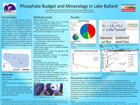 Phosphate Budget and Mineralogy in Lake Ballard Introduction: Phosphate is often the limiting nutrient in freshwater bodies (EPA 2012). As phosphate cycles,