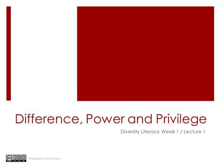 Difference, Power and Privilege Diversity Literacy Week 1 / Lecture 1 Prepared by Claire Kelly.