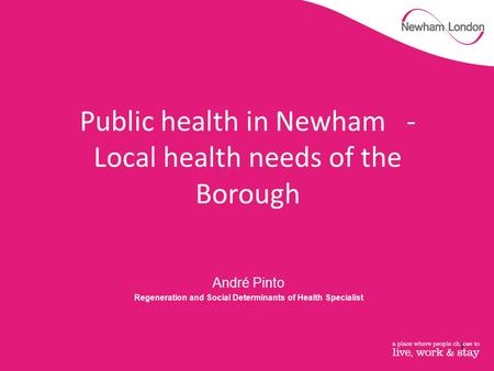 André Pinto Regeneration and Social Determinants of Health Specialist Public health in Newham - Local health needs of the Borough 1.