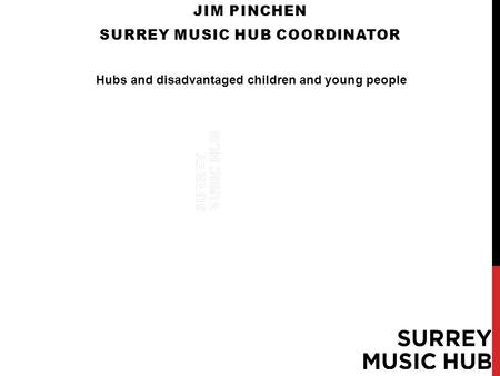 JIM PINCHEN SURREY MUSIC HUB COORDINATOR Hubs and disadvantaged children and young people.