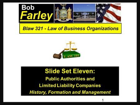 Slide Set Eleven: Public Authorities and Limited Liability Companies History, Formation and Management 1.