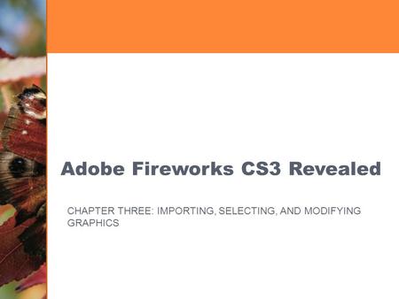 Adobe Fireworks CS3 Revealed CHAPTER THREE: IMPORTING, SELECTING, AND MODIFYING GRAPHICS.